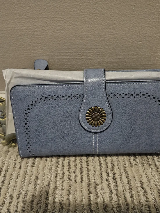 Eeyore Light Blue Wallet with Brass Flower Snap - Picture 2 of 6